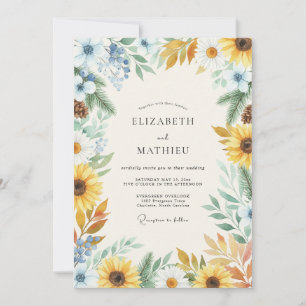 Convites Casamento Girassol Dourado Eucalipto Azul
