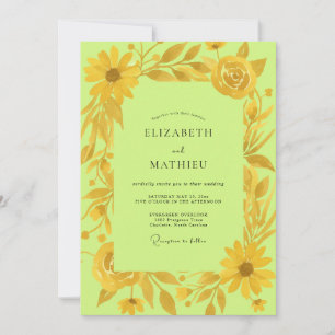 Convites Casamento Girassol Dourado Eucalipto Chartreuse