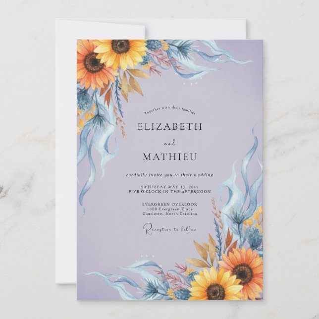Convites Casamento Girassol Dourado Vinca Eucalipto (Frente)