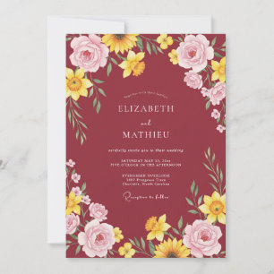 Convites Casamento Girassol Eucalipto Amarelo Borgonha