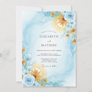 Convites Casamento Girassol Eucalipto Âmbar Azul