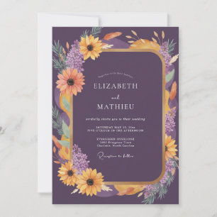 Convites Casamento Girassol Eucalipto Dourado Ameixa