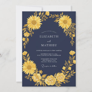 Convites Casamento Girassol Mostarda Eucalipto Meia-Noite