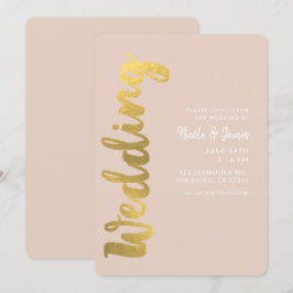 Convites Casamento Glam Bege Moderno Brilhante com Imitação