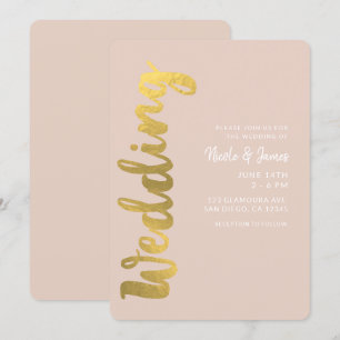 Convites Casamento Glam Bege Moderno Brilhante com Imitação