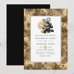 Convites Casamento Glam Black e Gold
