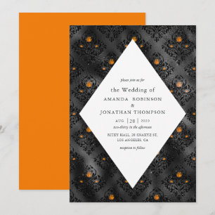 Convites Casamento Glam com Faux Foil Damasco Laranja e Pre