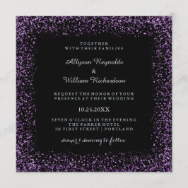 Convites Casamento Glam escuro preto dos confetes de prata