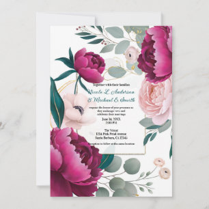 Convites Casamento Glam Floral Jardim de Peônia Rosa Eucali