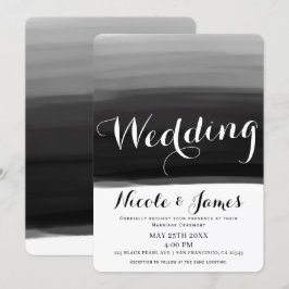 Convites Casamento Glam Moderno Aquarela Preto Cinza Branco
