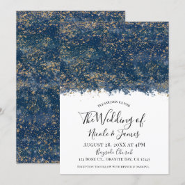 Convites Casamento Glam Moderno com Salpicos de Azul Dourad