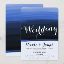 Convites Casamento Glam Moderno em Aquarela Azul Oceano