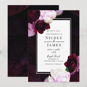 Convites Casamento Glam Moderno Floral Mal-humorado Vinho E