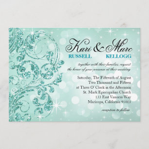 Convites Casamento Glamor Luxe Bokeh  menta