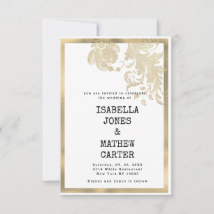 Convites Casamento glamoroso com flores glitter de ouro bra