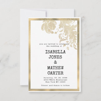 Convites Casamento glamoroso com flores glitter de ouro bra