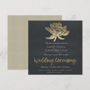 CONVITES CASAMENTO GLAMOROSO DOURADO AZUL PRETO LOTUS FLORA