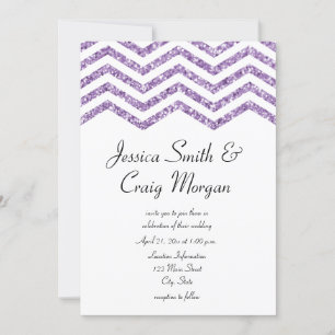 Convites Casamento Glamorous Faux Ametyst Glitter Chevron
