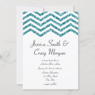 Convites Casamento Glamorous Faux Teal Glitter Chevron