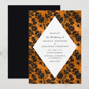 Convites Casamento Glamour Laranja e Preto com Faux Foil