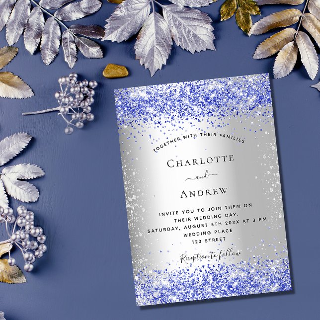 Convites Casamento glamouroso com brilho azul prateado (Criador carregado)