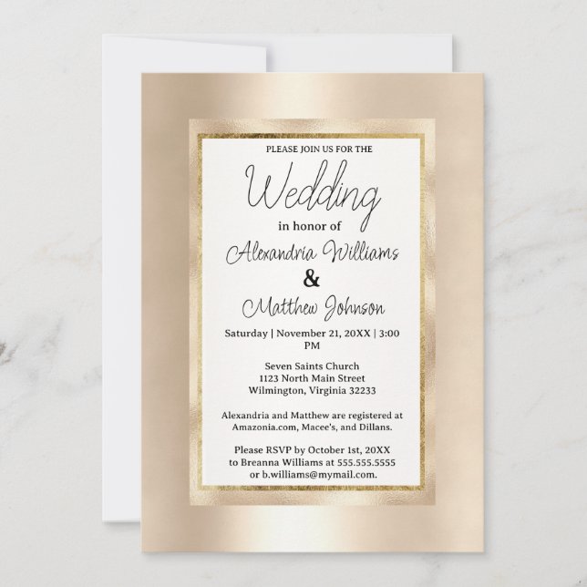 Convites Casamento glamouroso com champanhe branco elegante (Frente)