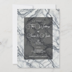 Convites Casamento Glamouroso de Mármore Cinza Chic e Branc