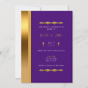 Convites Casamento Glamouroso Elegante Dourado Roxo Real