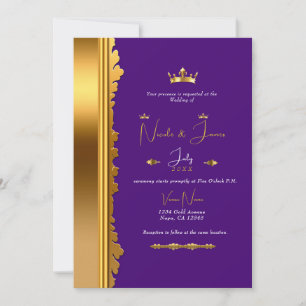 Convites Casamento Glamouroso Elegante Dourado Roxo Real