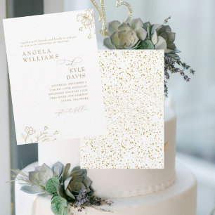 Convites Casamento Glamouroso Floral a Ouro Sem Pais