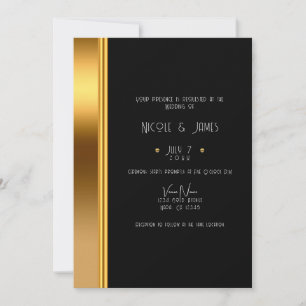 Convites Casamento Glamouroso Real Elegante Preto e Dourado