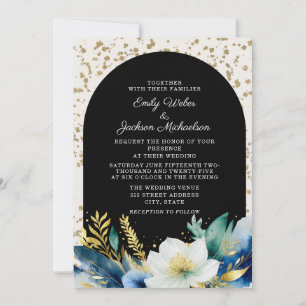 Convites Casamento Glitter Arco Floral Branco Naval Dourado