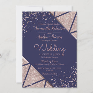 Convites Casamento Glitter de Confetti Dourado com o Rosa A