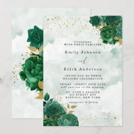 Convites Casamento Glitter Dourado de Emerald Green Peony