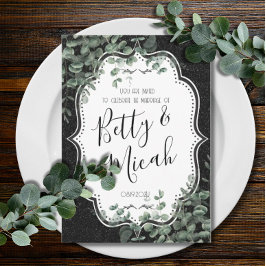 Convites Casamento Glitter Negro e Eucalyptus