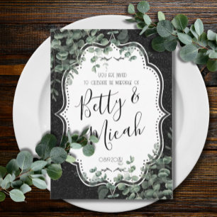 Convites Casamento Glitter Negro e Eucalyptus