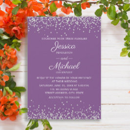 Convites Casamento Glitter Roxo Prateado Elegante Moderno