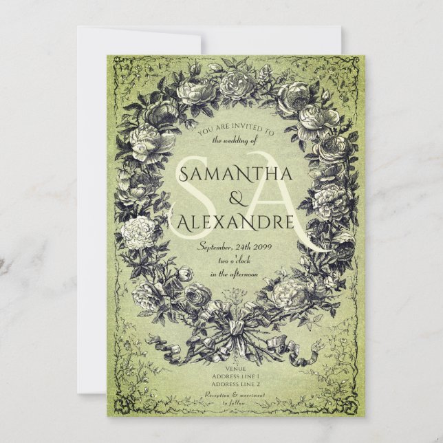 Convites Casamento Gothic Medieval Royal Floral Rosa Wreath (Frente)