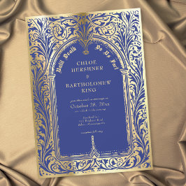 Convites Casamento Gótico Azul Ouro Medieval Até a Morte