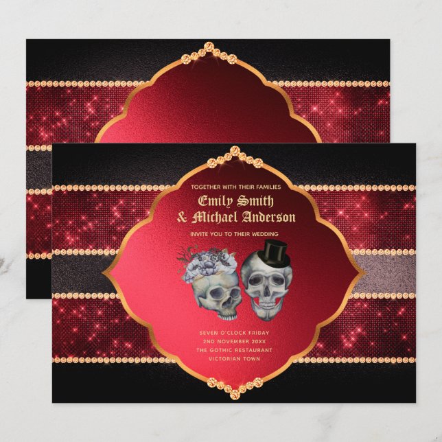 Convites Casamento Gótico Cabelos Dourados De Cinzas Vermel (Frente/Verso)