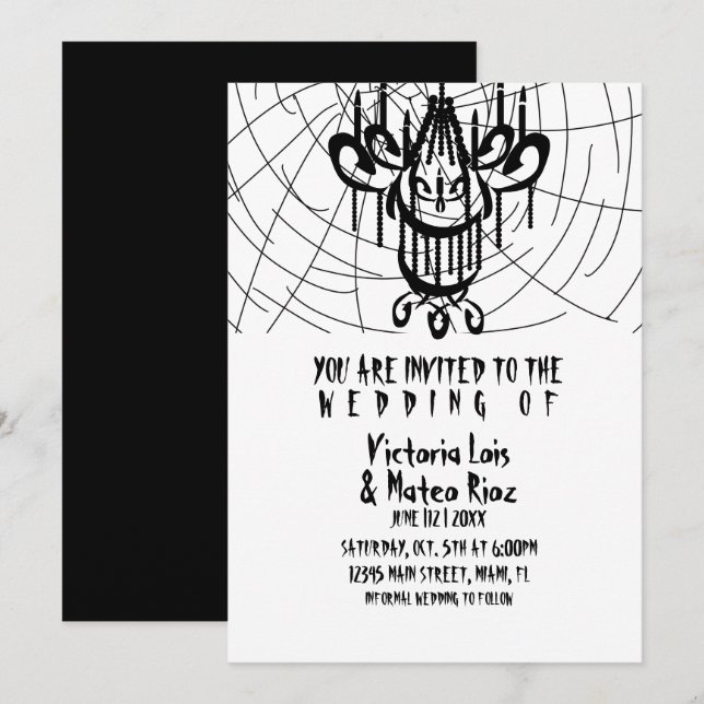 Convites Casamento Gótico Candeeiro Teia de Aranha Preto    (Frente/Verso)