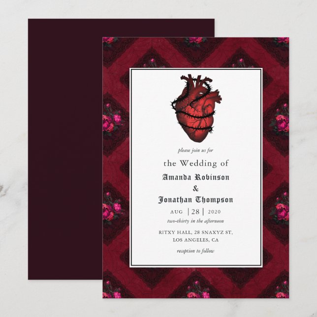Convites Casamento Gótico Caprichoso (Frente/Verso)