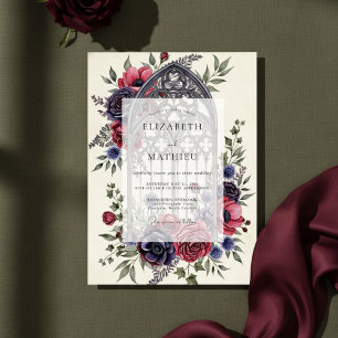 Convites Casamento Gótico Catedral Burgundy Mal-humorado