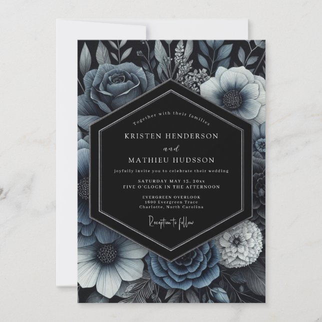 Convites Casamento Gótico Cativante Azul Marinho (Frente)