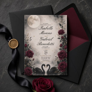 Convites Casamento Gótico Cisne Negro ao Luar