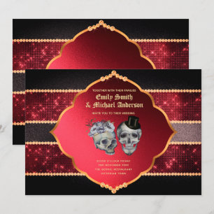 Convites Casamento gótico com Cinzas vermelhas Douradas cr