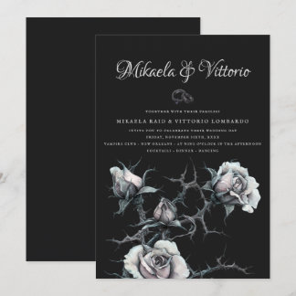Convites Casamento Gótico com Rosas Brancas Espinhosas Temp
