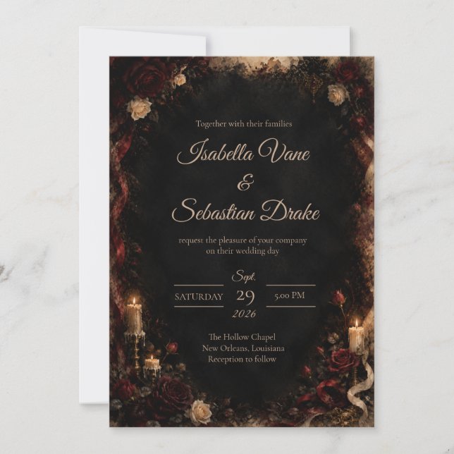 Convites Casamento Gótico com Velas Aceso (Frente)