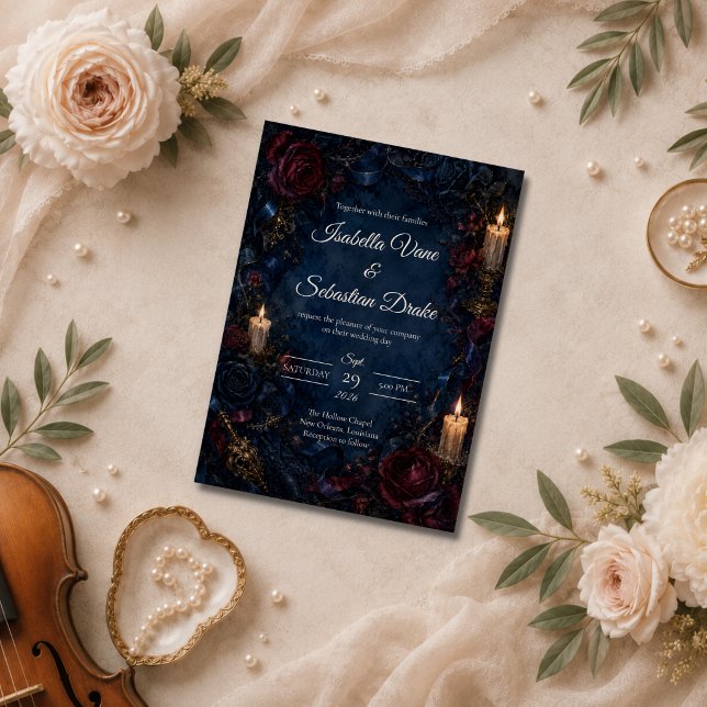 Convites Casamento Gótico com Velas Aceso (Criador carregado)