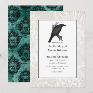 Convites Casamento Gótico Crânio e Renda